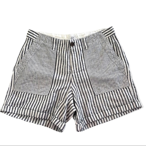 Gap Girlfriend Chino High Waist Blue and White Stripes Shorts. Size 8 - Picture 3 of 14